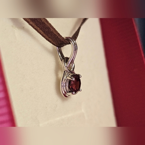 ANGARA Round Garnet Solitaire Infinity Knot Pendant in Sterling Silver, New✨️